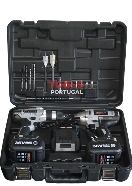 Conjunto Aparafusadora + Máquina de Impacto 36v - Garantia de 3 Anos  na Tools Portugal - Apenas 124.90€! Compra agora na Tools Portugal