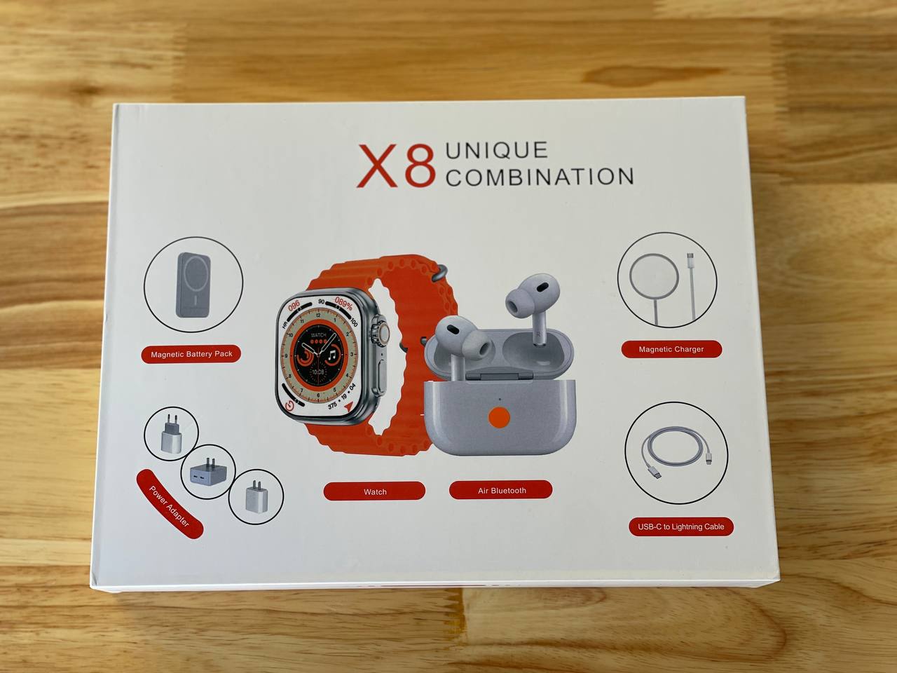 Conjunto 6 em 1 | 1 Smartwatch + 1 Magsafe + 1 AirPods + 1 Carregador + 1 Adaptador + 1 Base